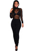 Black Mesh Top Turtleneck Jumpsuit
